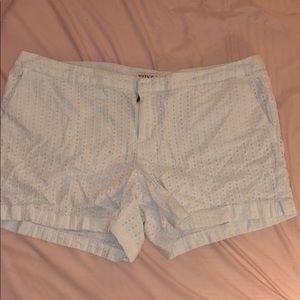 White crochet knit chino shorts
